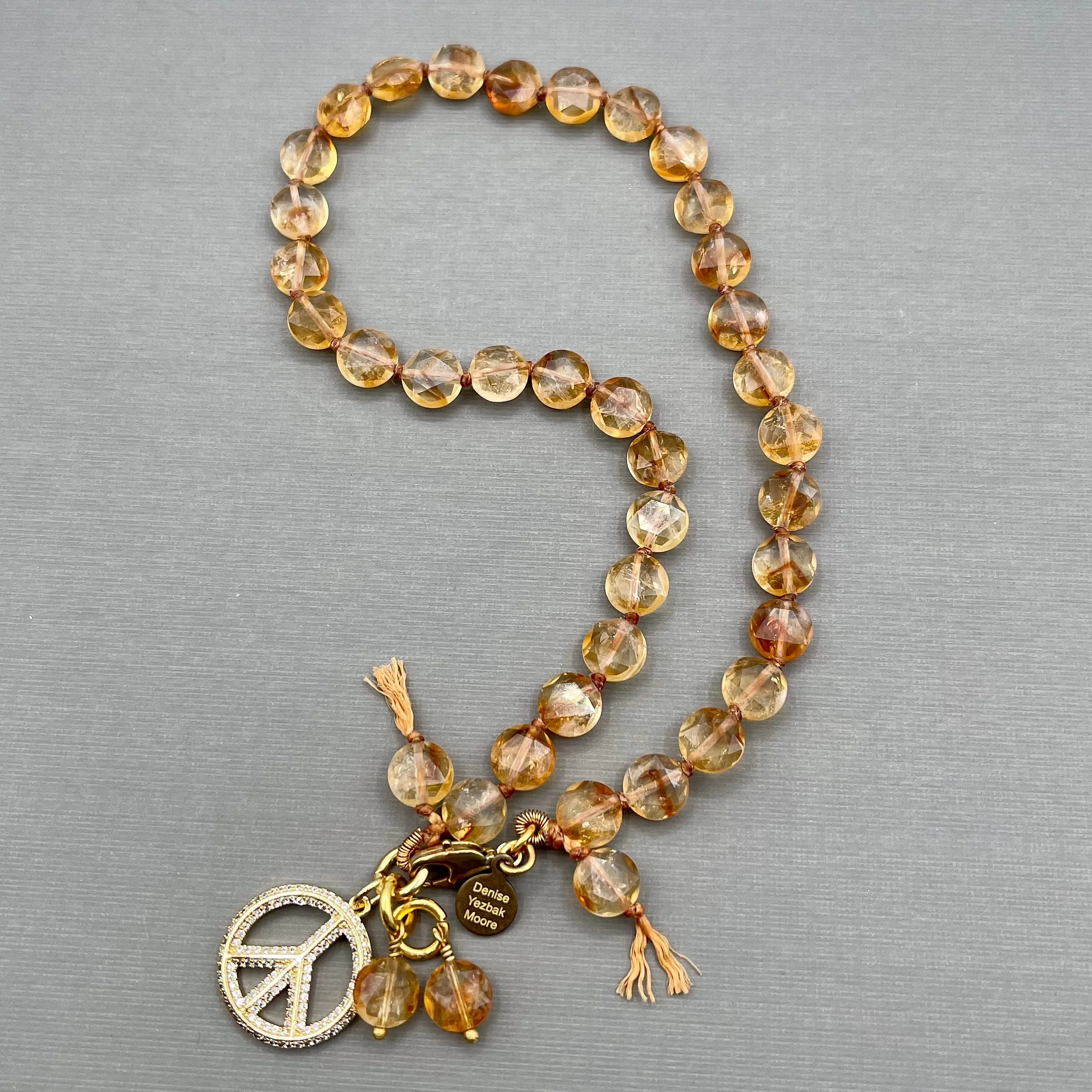 Knotted Citrine Peace Charm Wrap Bracelet