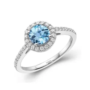 Lafonn Sterling Silver Platinum Plated Simulated Diamonds Genuine Blue Topaz Halo Ring