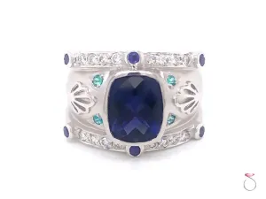 Large 3.50 Carat Tanzanite and Diamond Cocktail Ring in 18K White Gold
