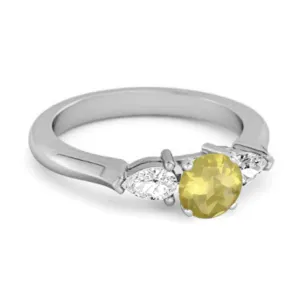 Lemon Quartz Simulated Diamond 925 Sterling Silver Women Love Ring