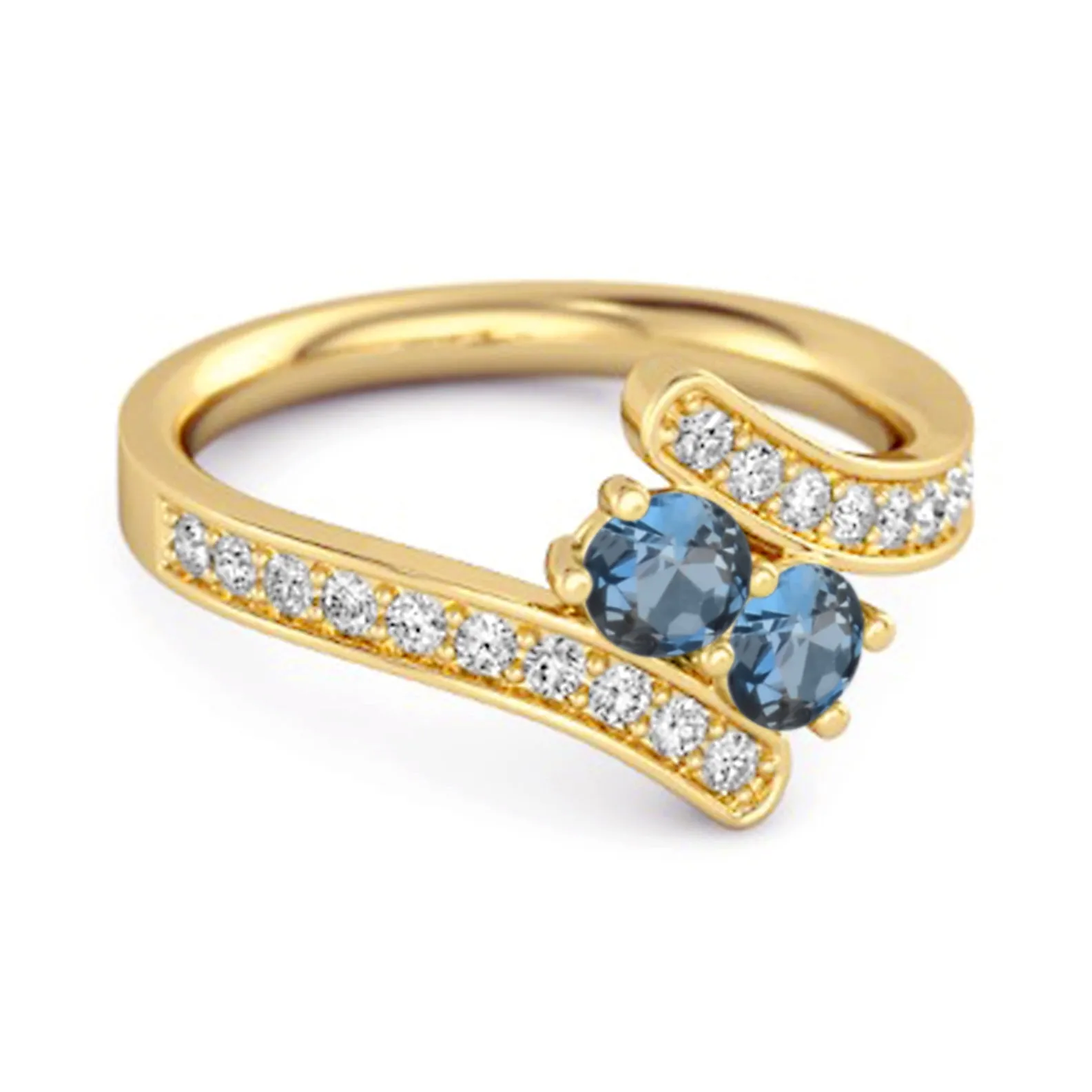 London Blue Topaz 925 Sterling Silver Split Shank Bypass Wedding Ring