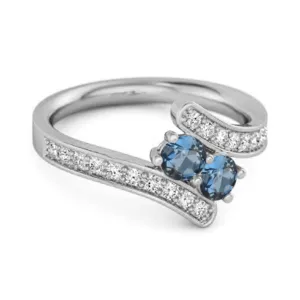London Blue Topaz 925 Sterling Silver Split Shank Bypass Wedding Ring
