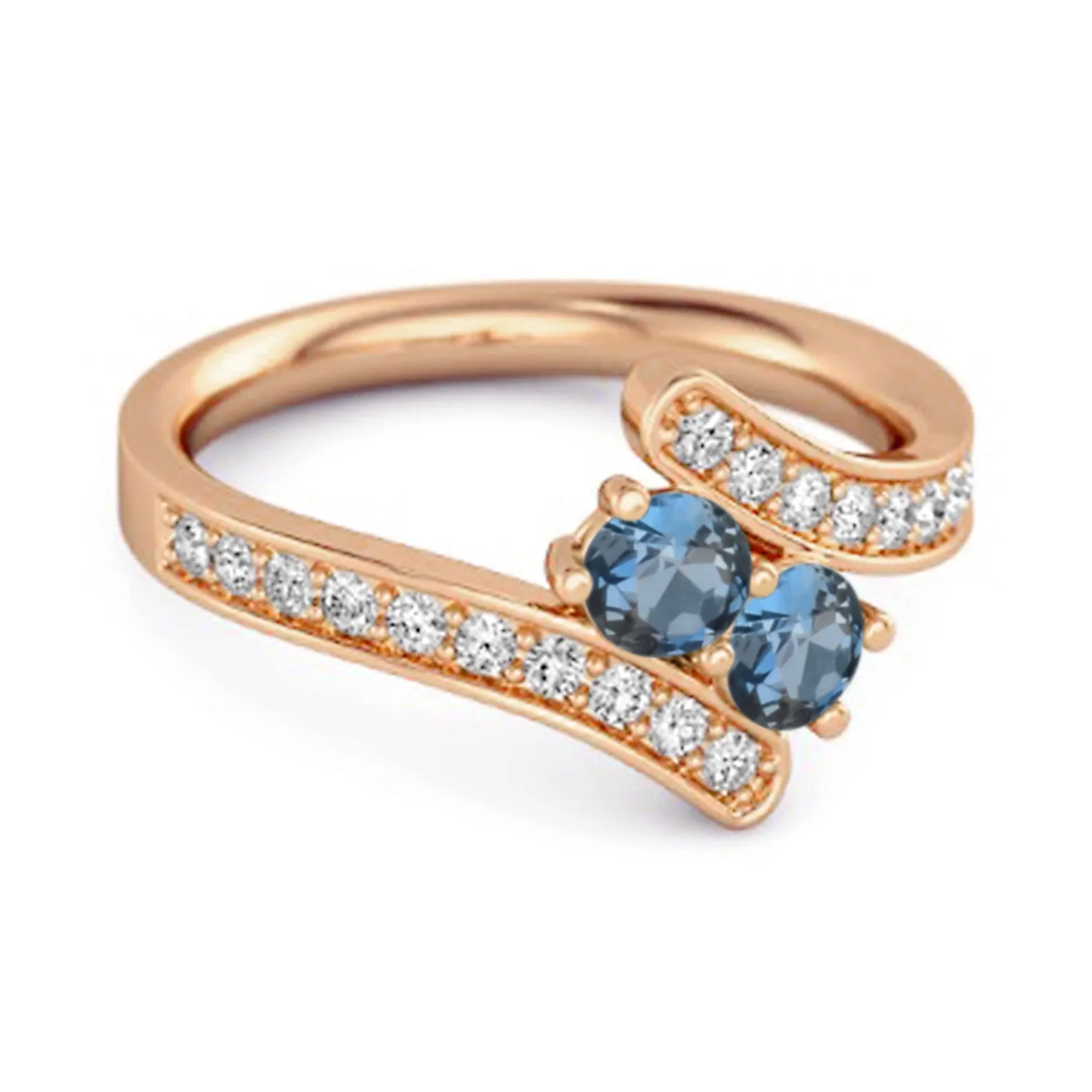 London Blue Topaz 925 Sterling Silver Split Shank Bypass Wedding Ring