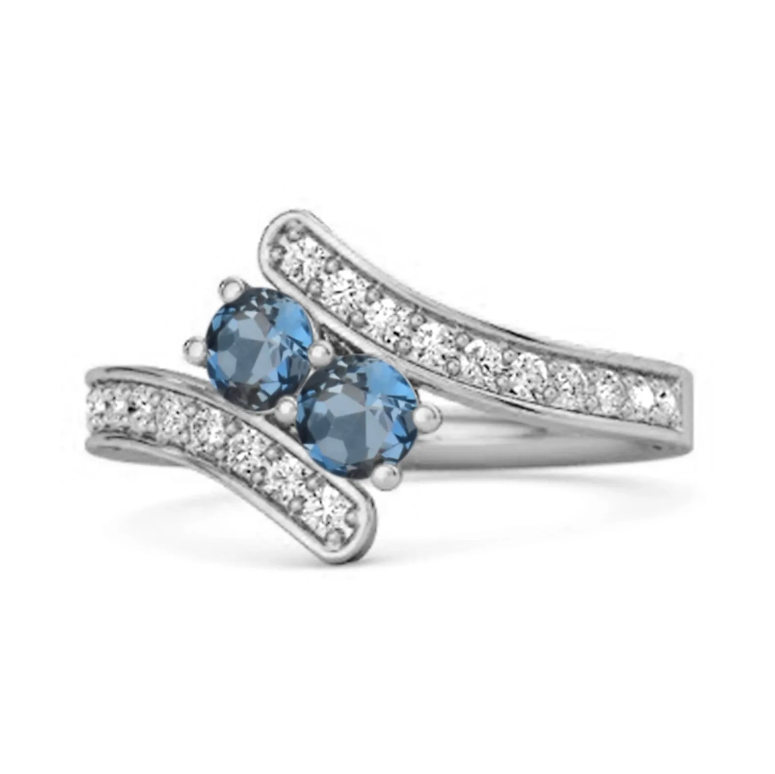London Blue Topaz 925 Sterling Silver Split Shank Bypass Wedding Ring