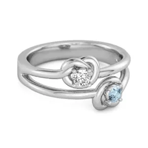 Love Knot 0.10 Cts Blue Topaz 925 Sterling Silver He & She Promise Ring
