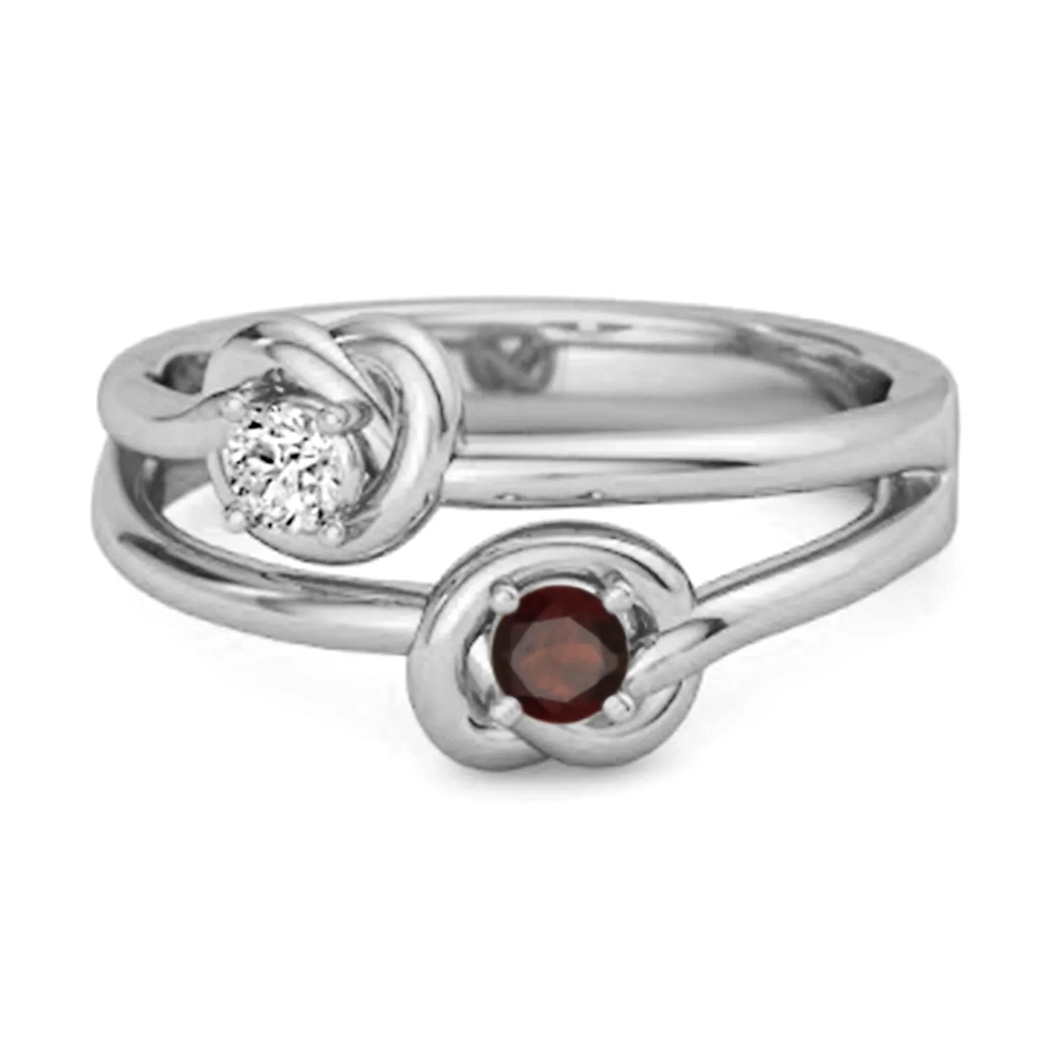 Love Knot 0.10 Cts Garnet 925 Sterling Silver He & She Promise Ring