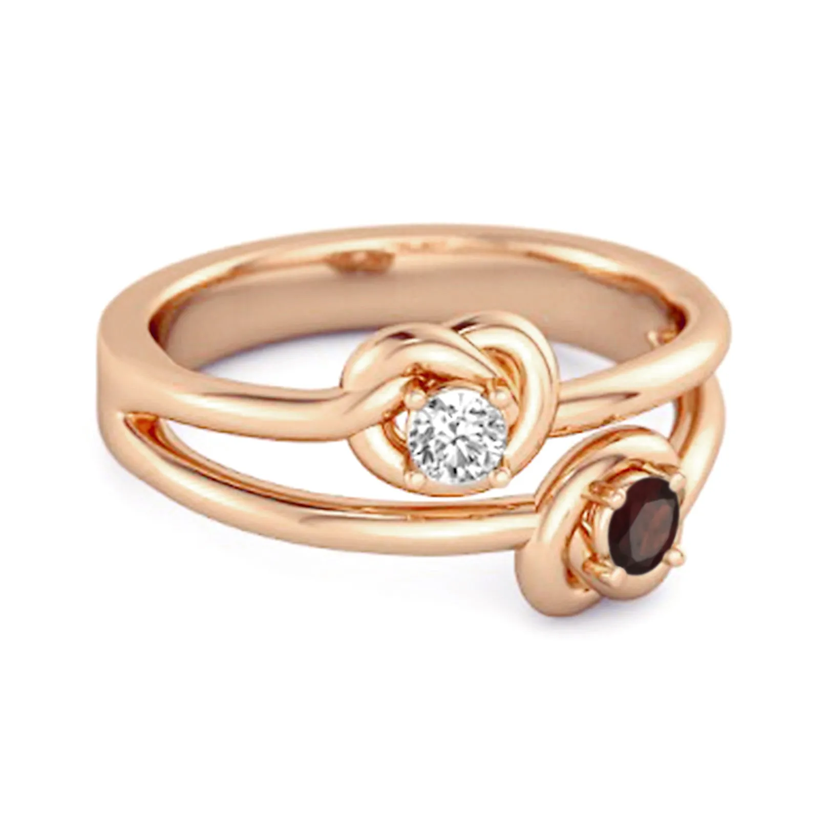 Love Knot 0.10 Cts Garnet 925 Sterling Silver He & She Promise Ring