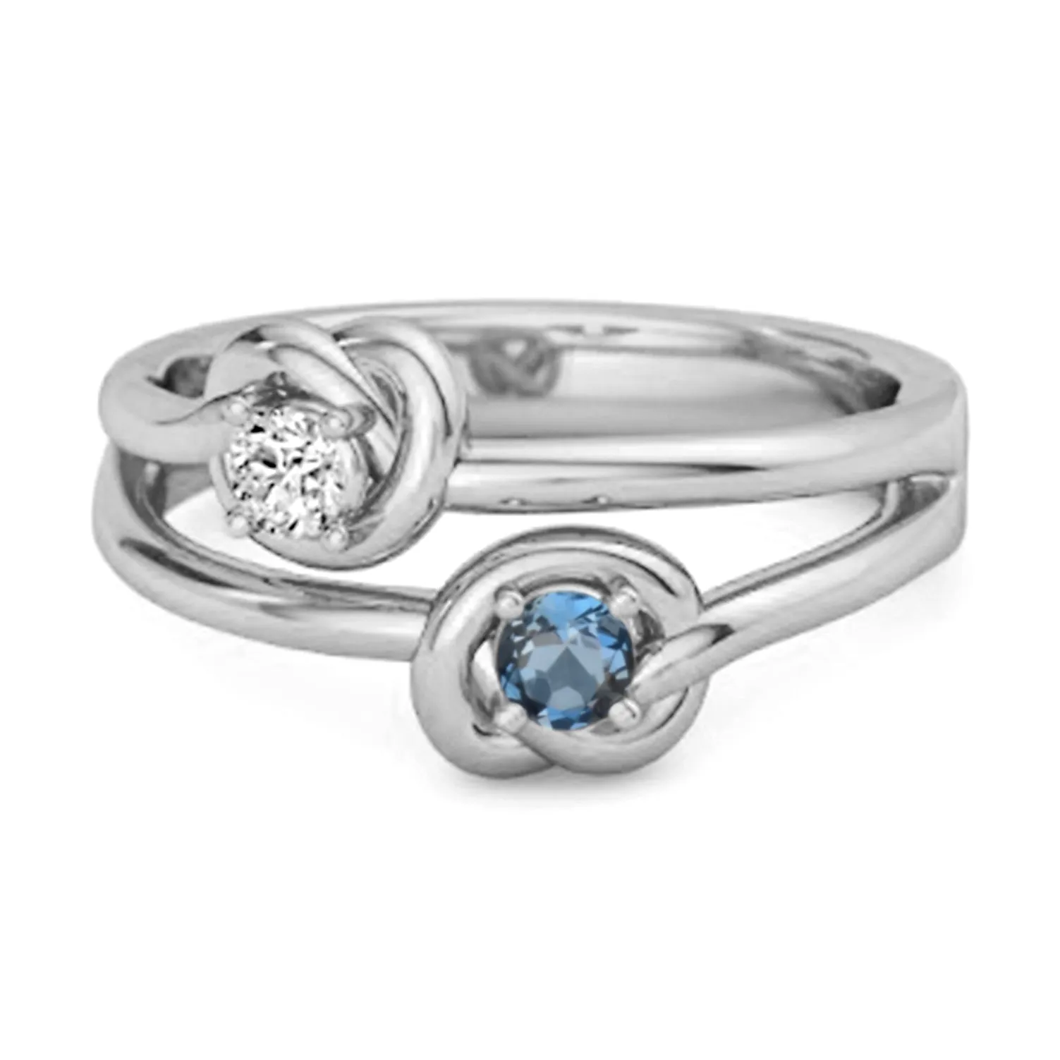 Love Knot 0.10 Cts London Blue Topaz 925 Sterling Silver He & She Promise Ring