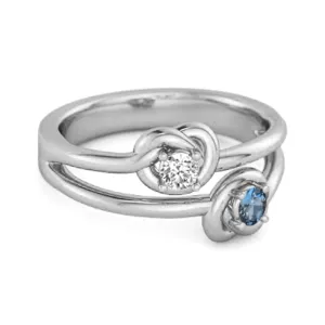 Love Knot 0.10 Cts London Blue Topaz 925 Sterling Silver He & She Promise Ring