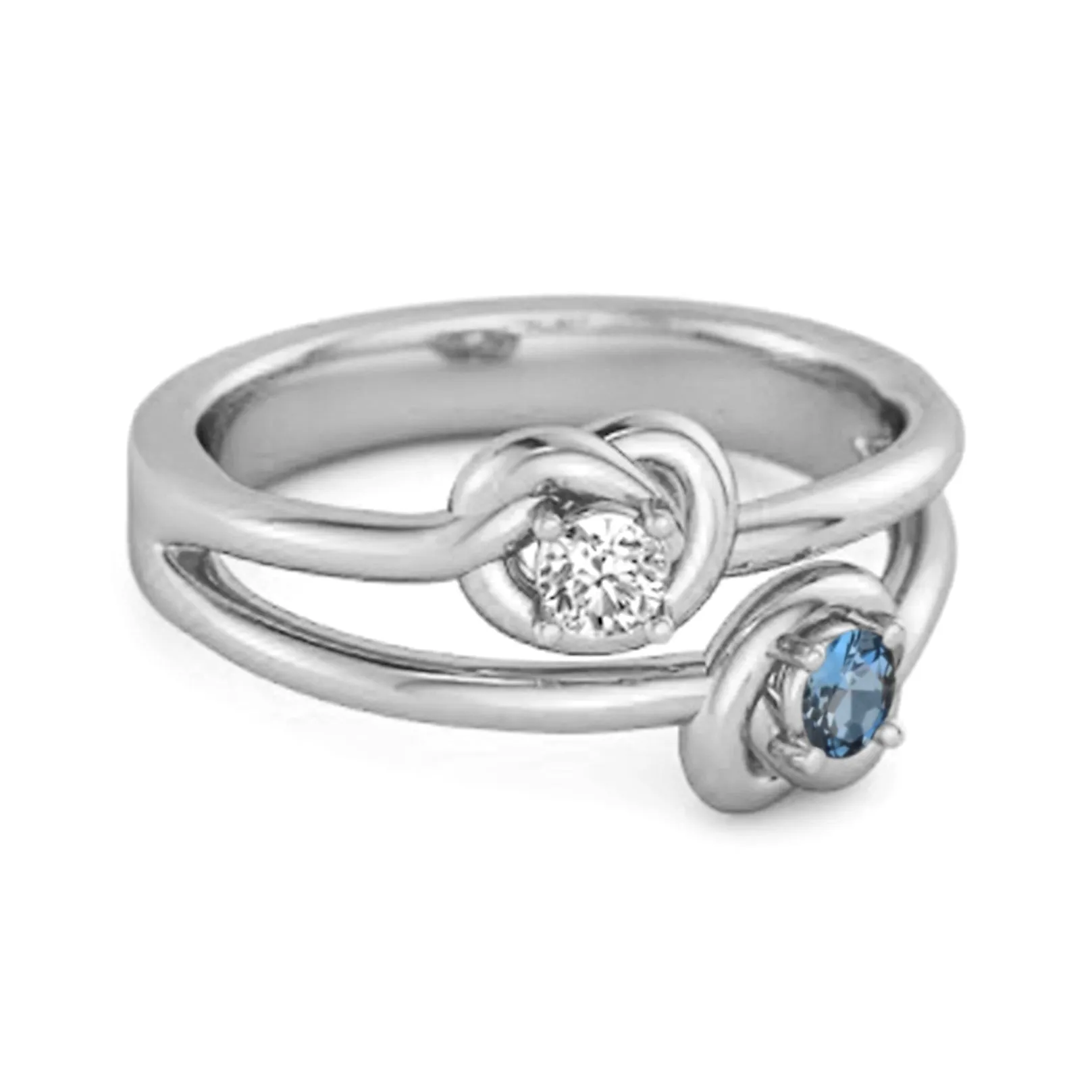Love Knot 0.10 Cts London Blue Topaz 925 Sterling Silver He & She Promise Ring