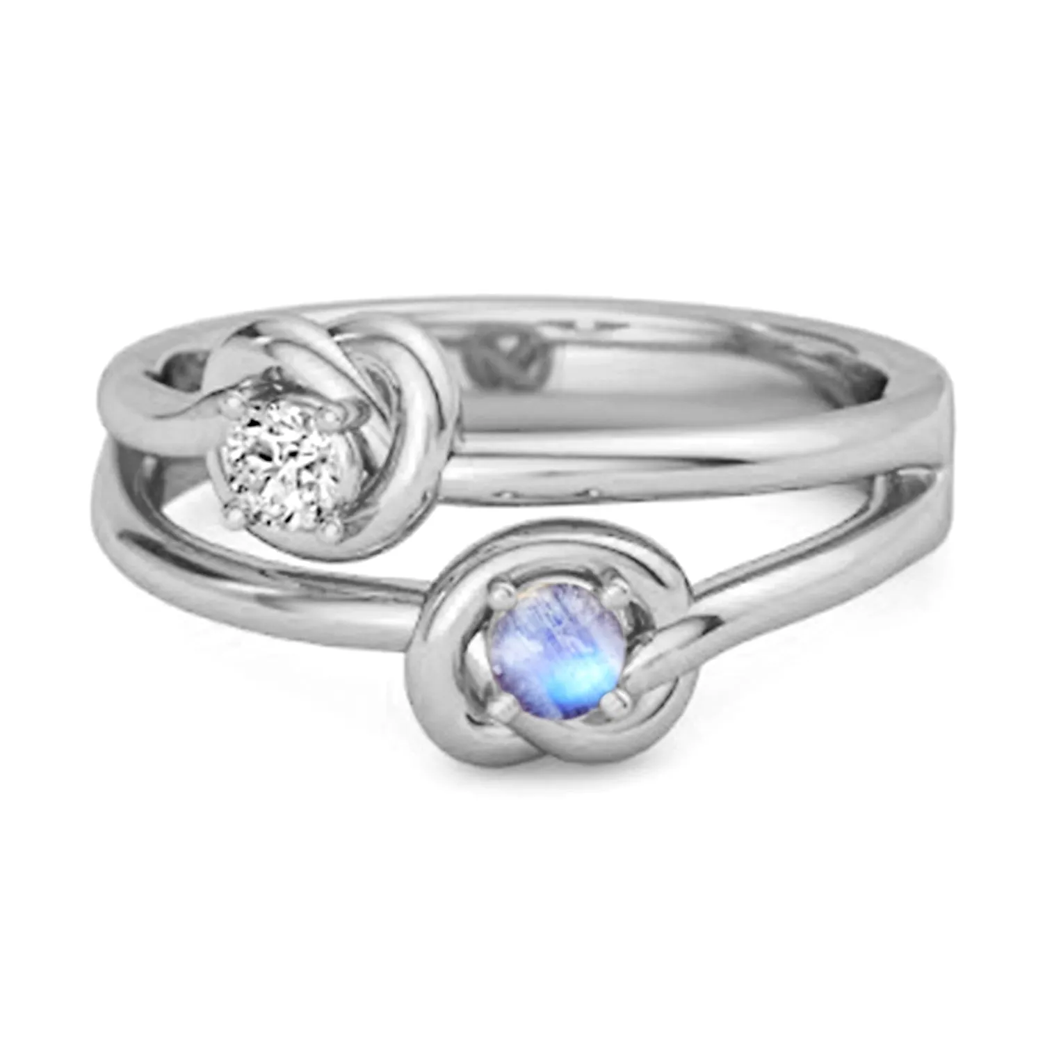 Love Knot 0.10 Cts Moonstone 925 Sterling Silver He & She Promise Ring