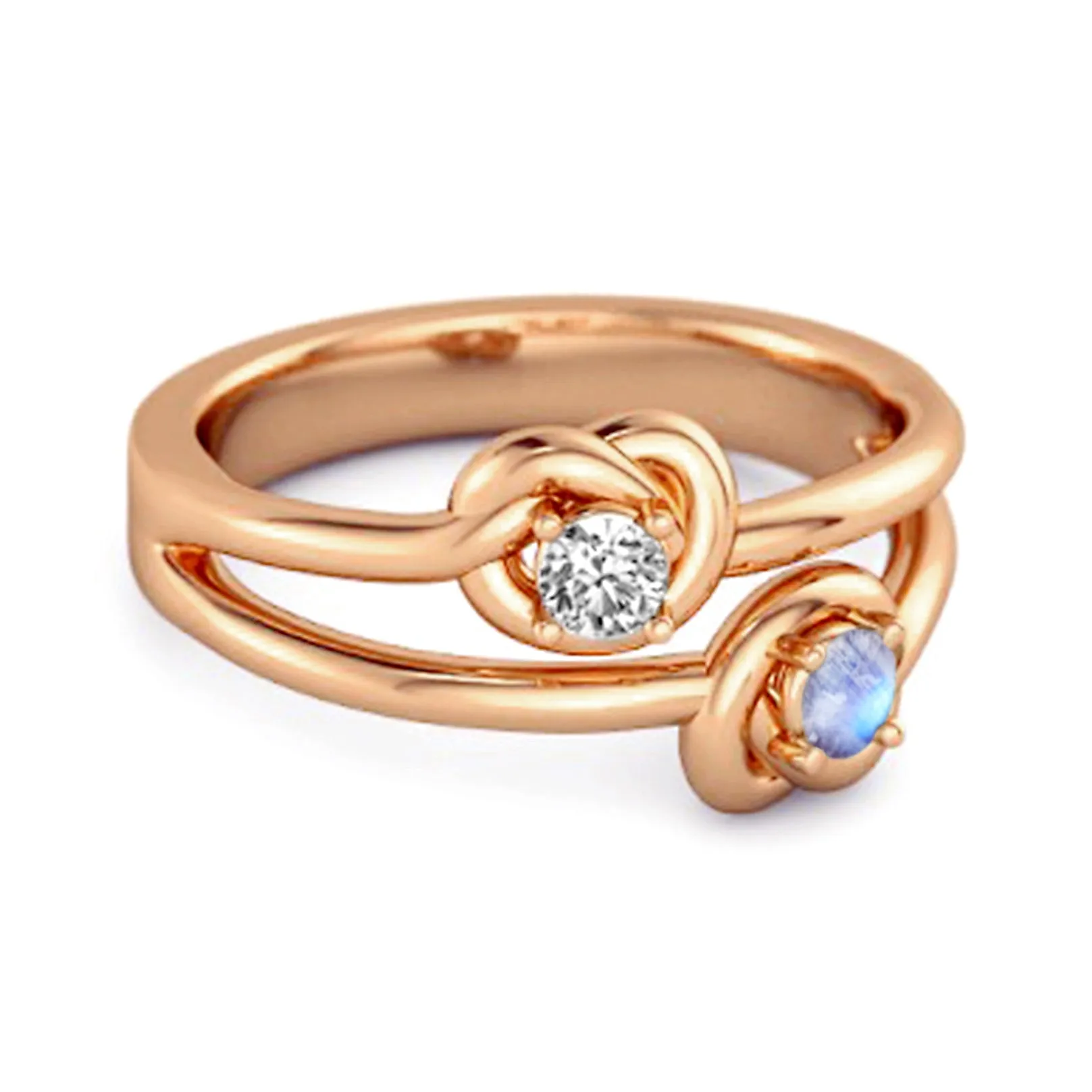 Love Knot 0.10 Cts Moonstone 925 Sterling Silver He & She Promise Ring