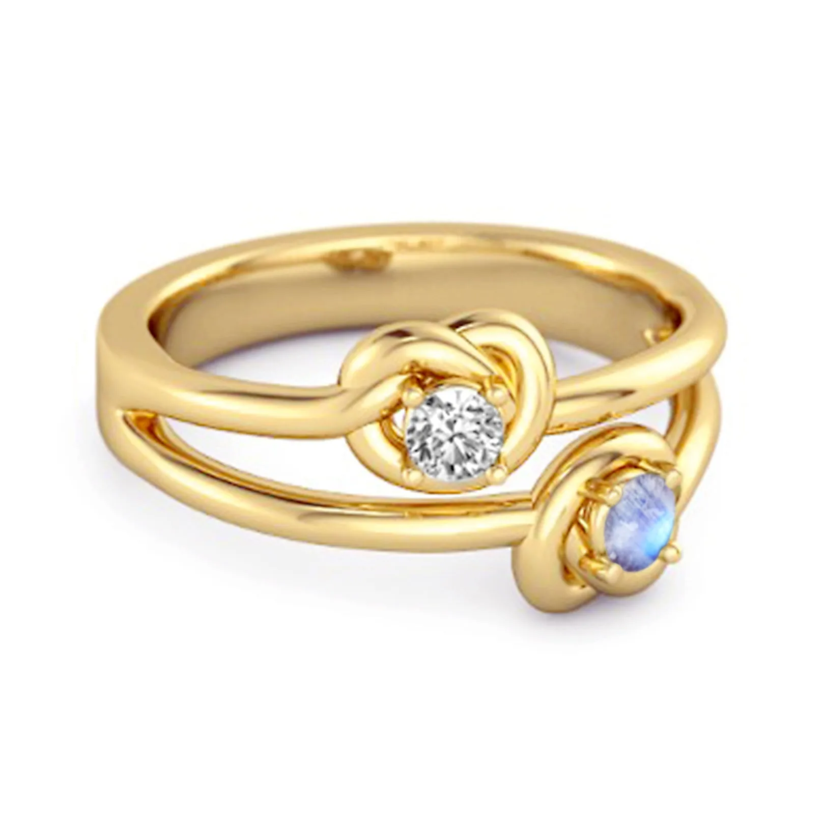 Love Knot 0.10 Cts Moonstone 925 Sterling Silver He & She Promise Ring