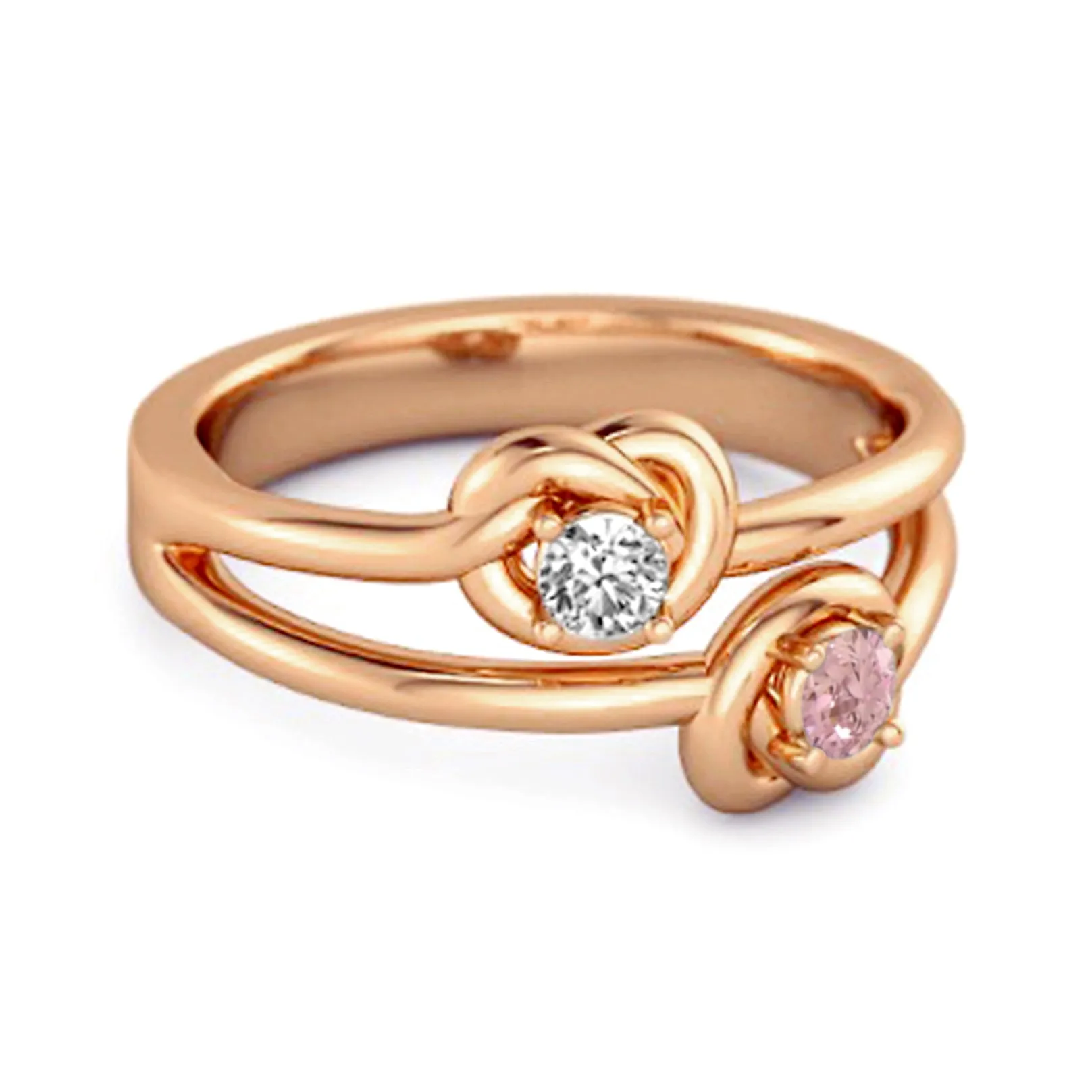 Love Knot 0.10 Cts Pink Zirconia 925 Sterling Silver He & She Promise Ring