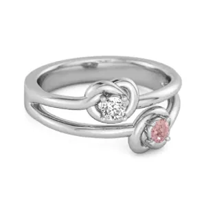 Love Knot 0.10 Cts Pink Zirconia 925 Sterling Silver He & She Promise Ring