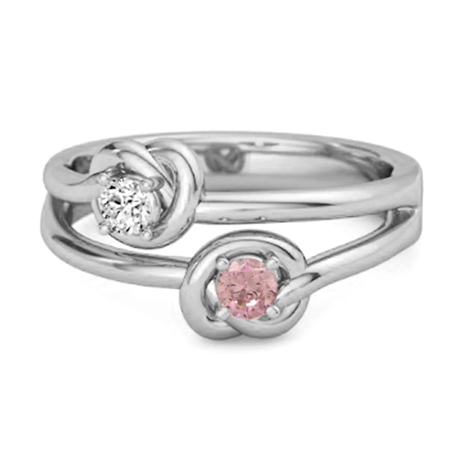Love Knot 0.10 Cts Pink Zirconia 925 Sterling Silver He & She Promise Ring