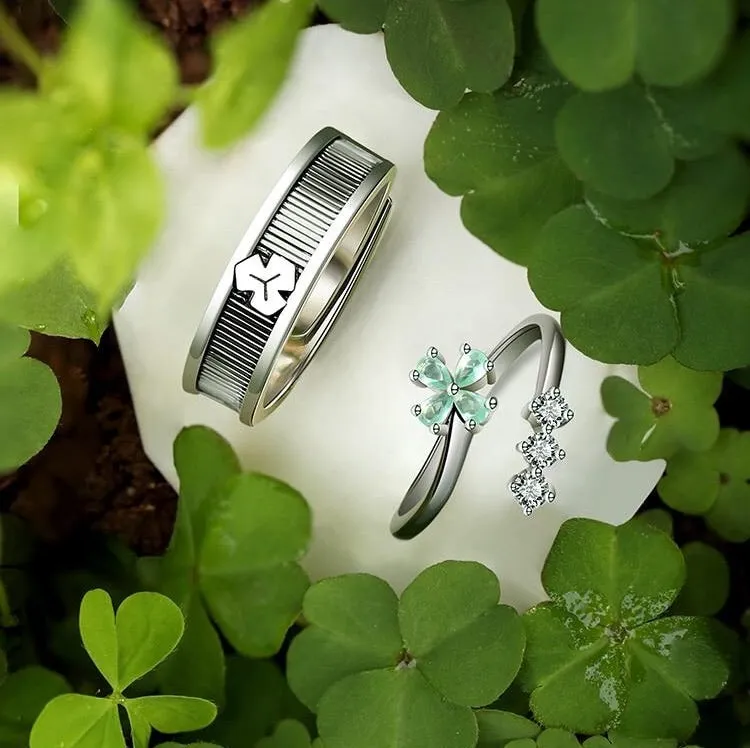 Lucky Clover Resizable Silver Rings