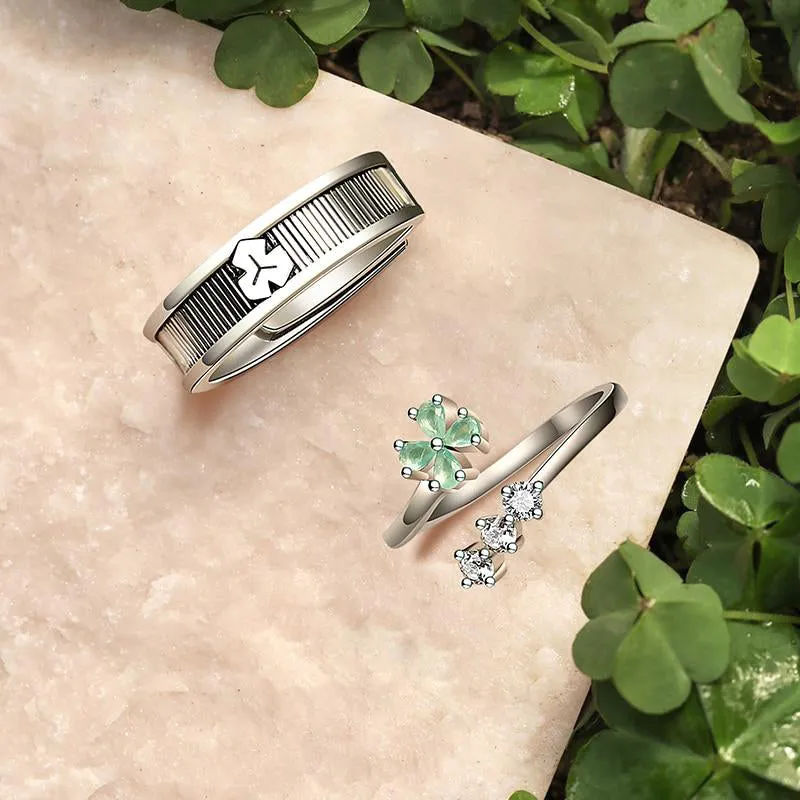 Lucky Clover Resizable Silver Rings