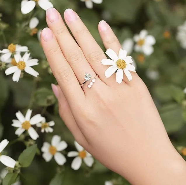 Lucky Clover Resizable Silver Rings