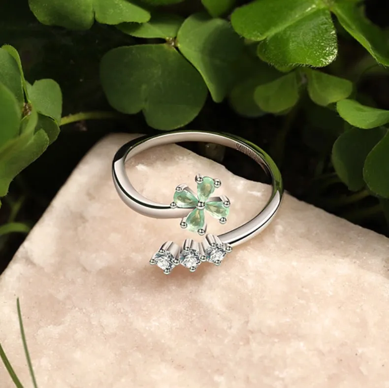 Lucky Clover Resizable Silver Rings