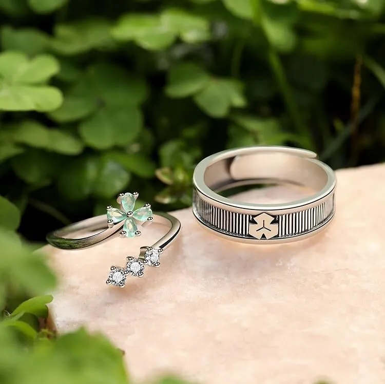 Lucky Clover Resizable Silver Rings