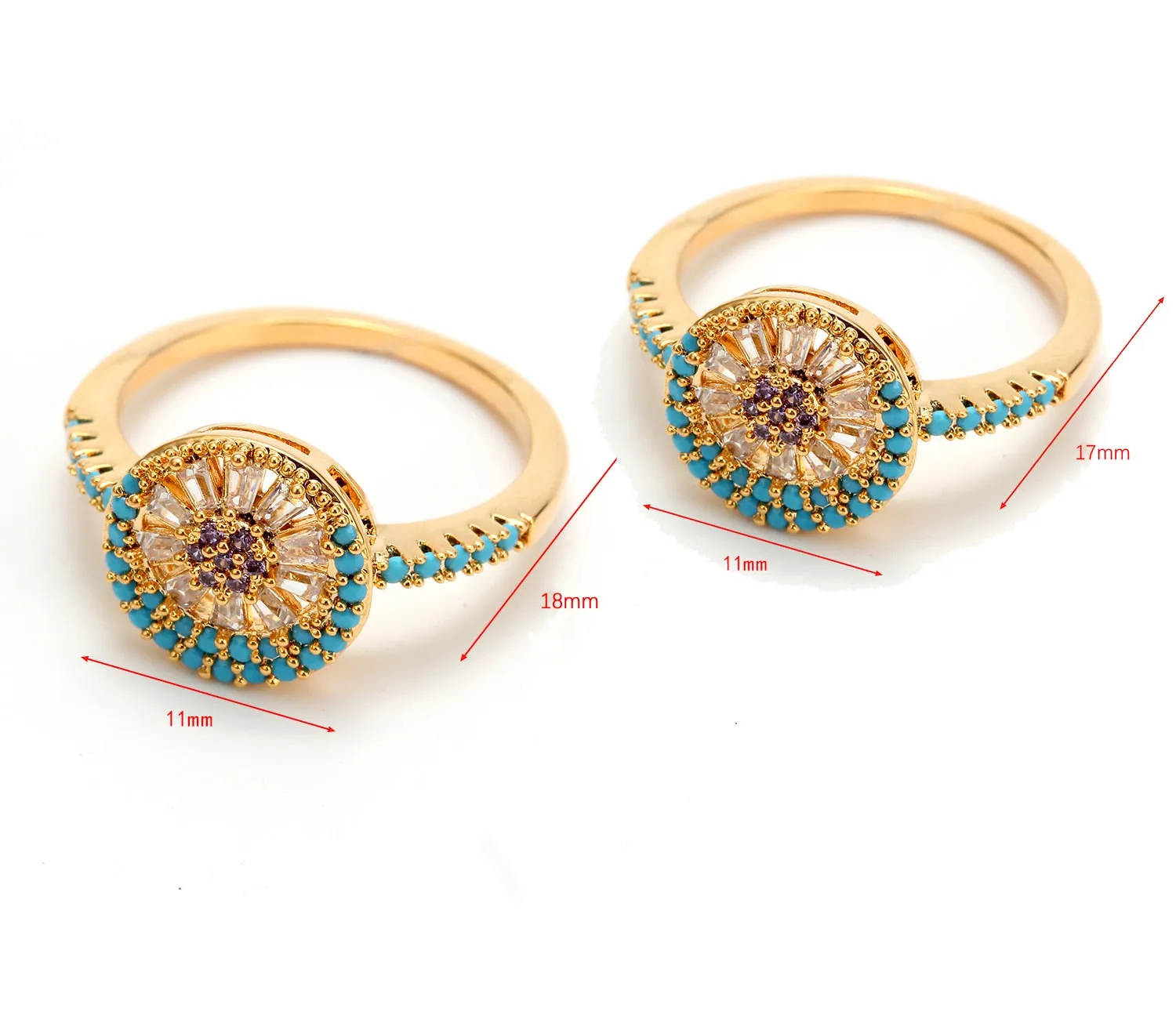 Lucky Eye Gemstone Ring Blue 14K yellow Gold Wedding Band Women Jewelry