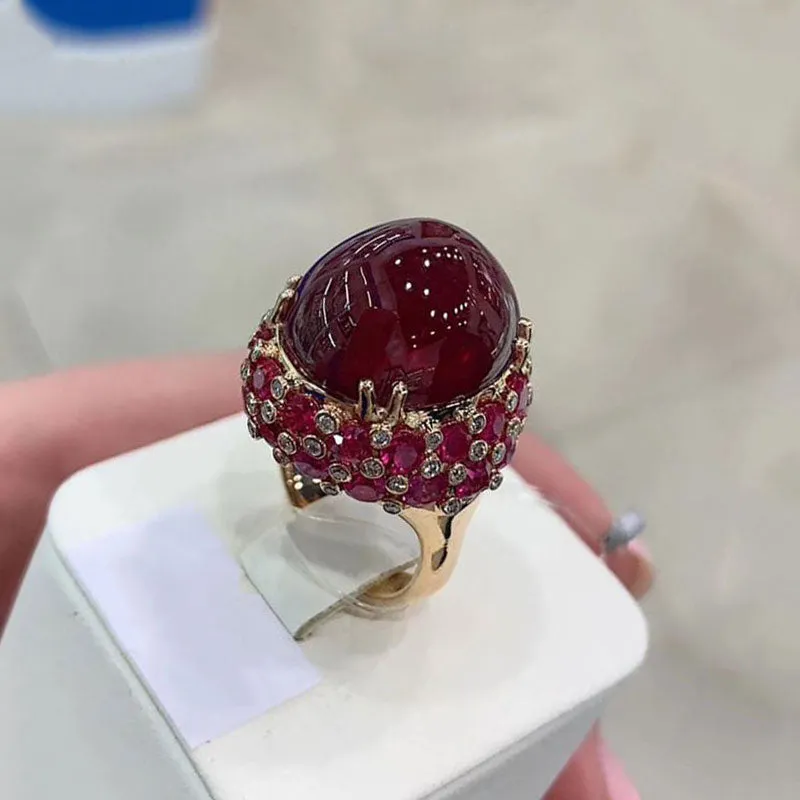 Luxury Oval Ruby Ring 585 Rose Gold for Women Wedding Jewelry