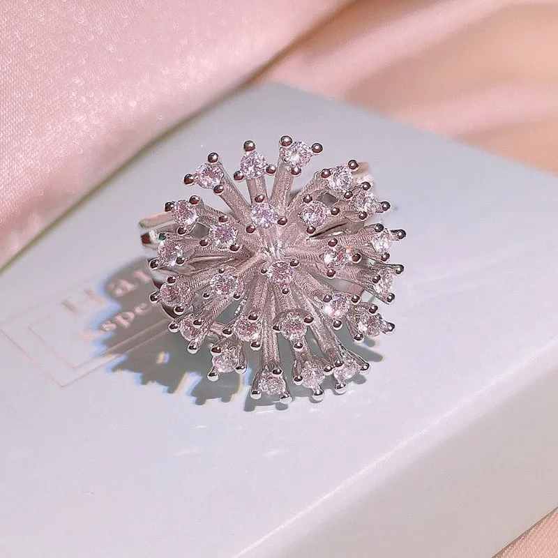 luxury Zircon Snowflake Ring Silver Party birthday jewelry gift