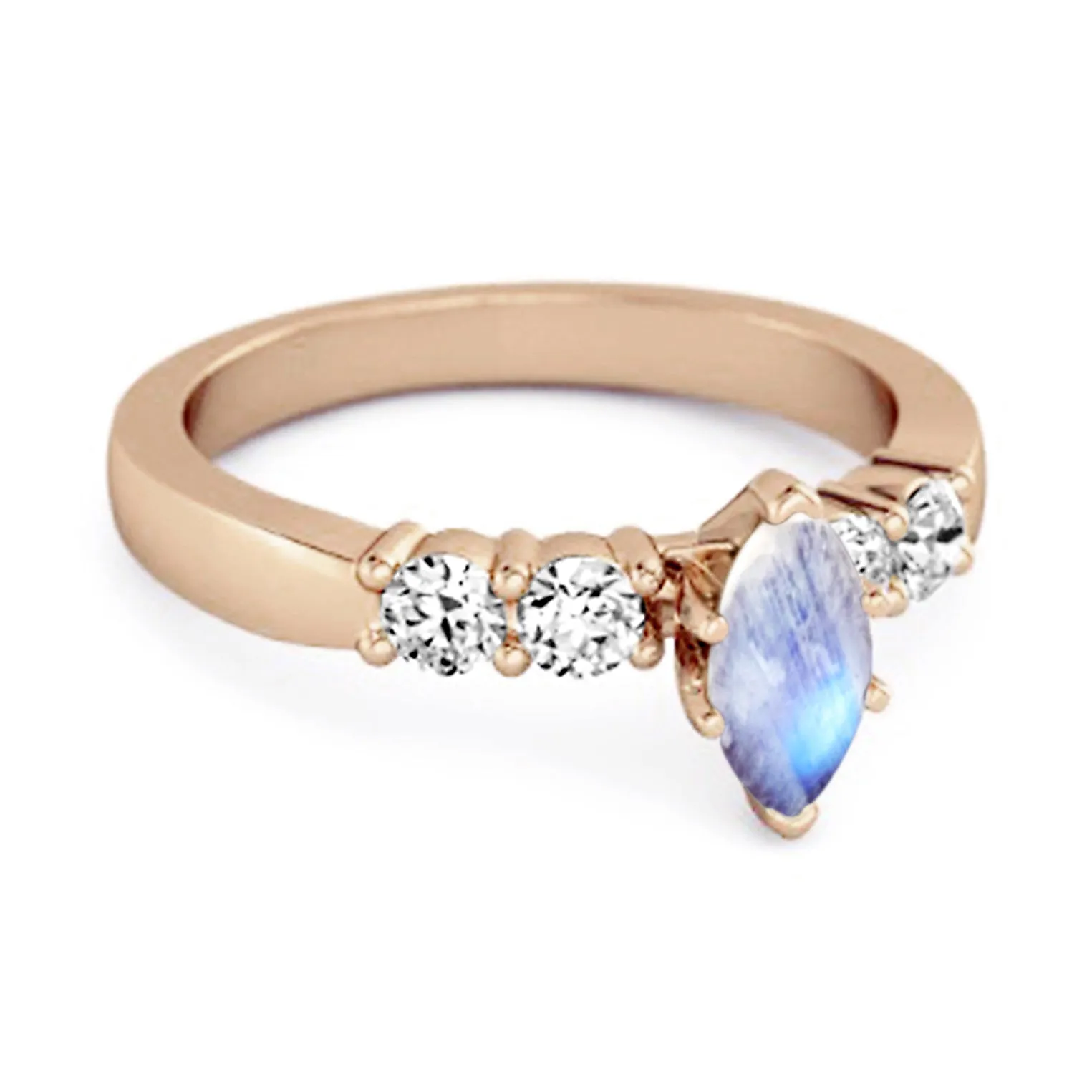 Marquise Cut 0.10 Ctw Moonstone Princess Ariana Wishbone Ring