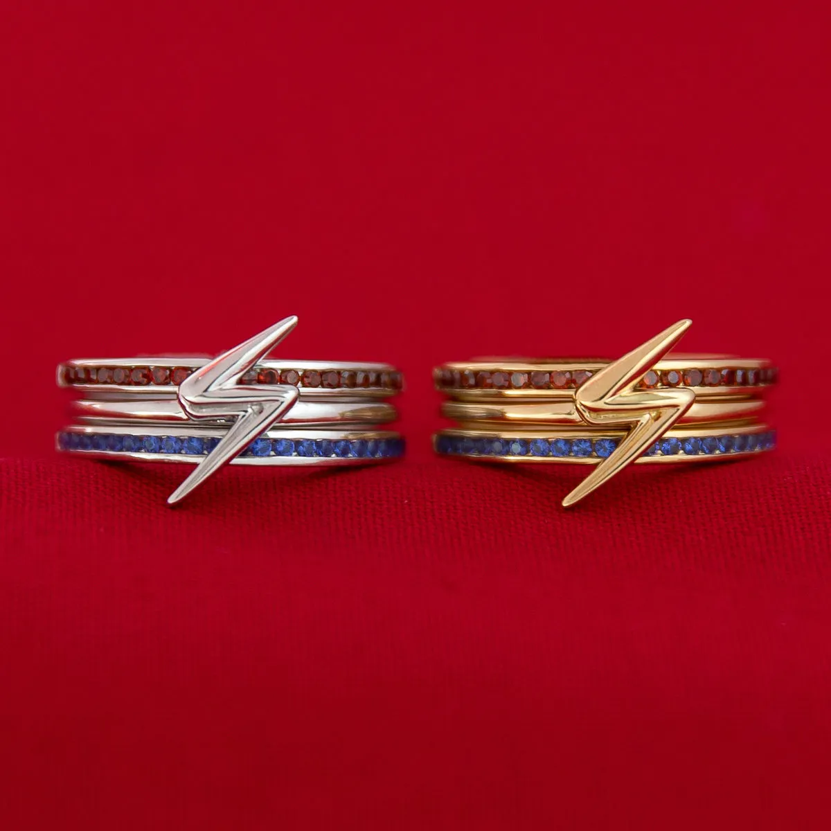 Marvel X RockLove MARVEL STUDIOS MS MARVEL Crystal Lightning Bolt Stacker Rings
