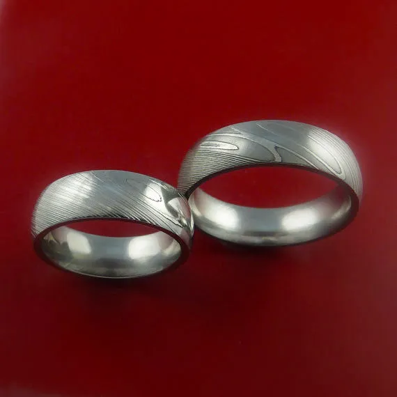 Matching Damascus Steel Ring Set Wedding Bands Genuine Craftsmanship