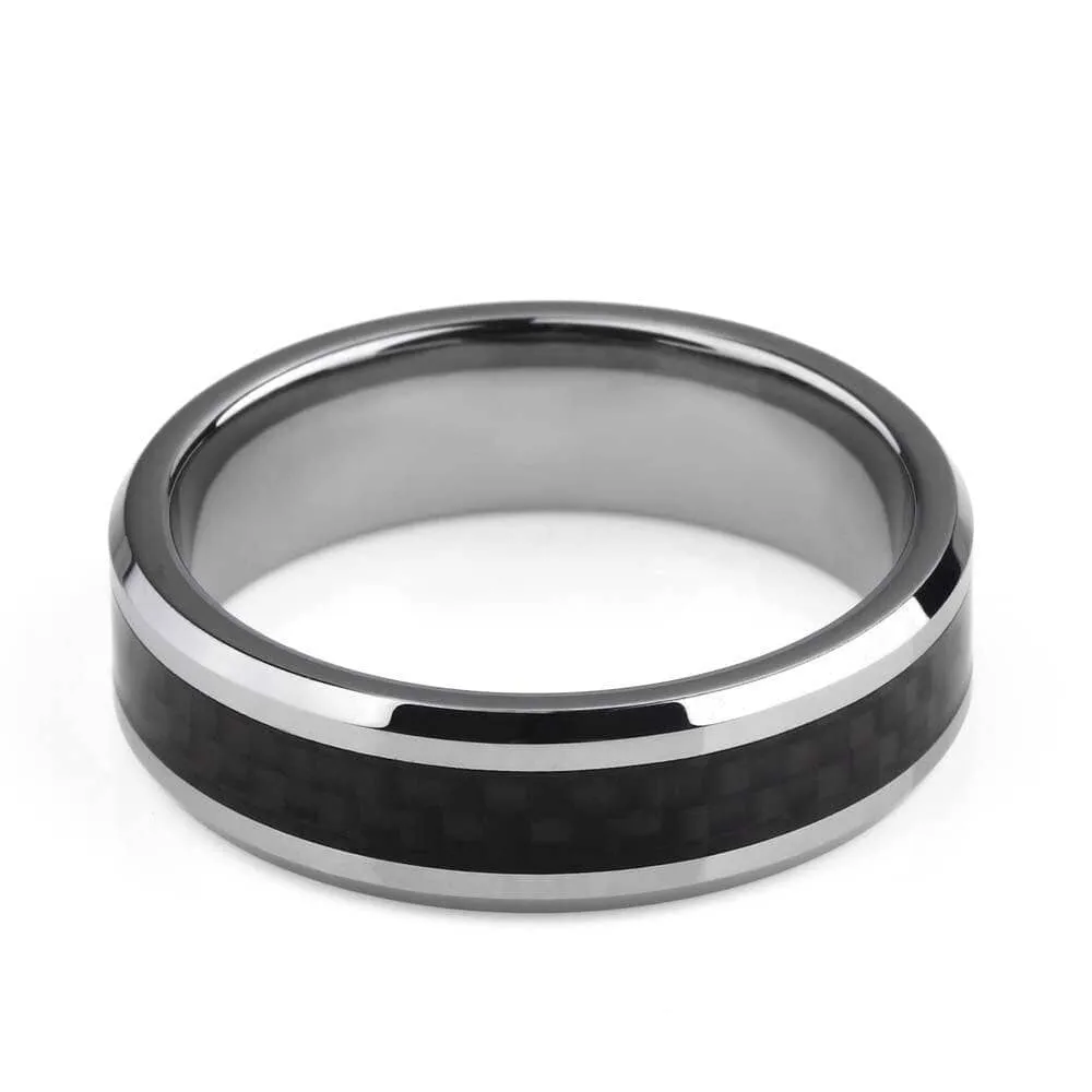 Men's 6mm Tungsten Carbide Wedding Band with Carbon Fiber Inlay
