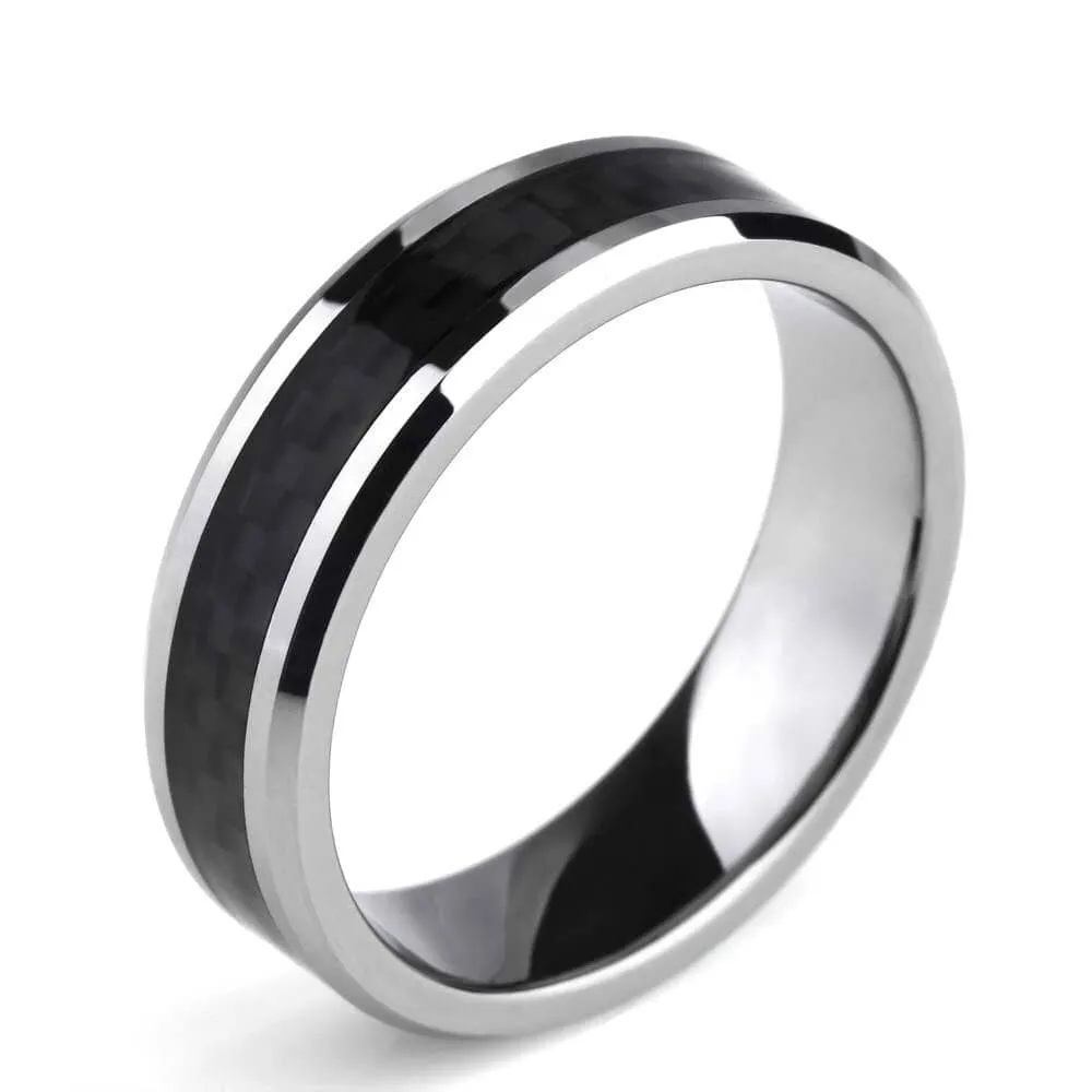 Men's 6mm Tungsten Carbide Wedding Band with Carbon Fiber Inlay