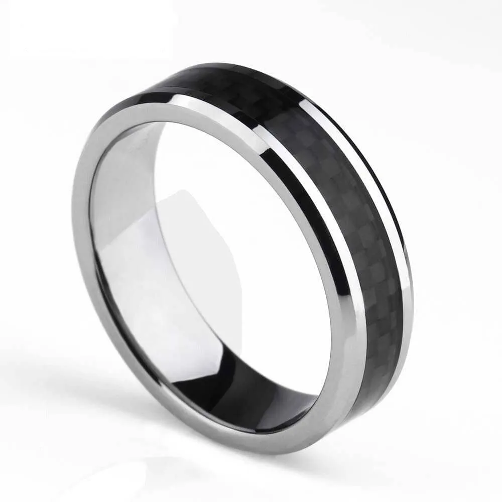 Men's 6mm Tungsten Carbide Wedding Band with Carbon Fiber Inlay
