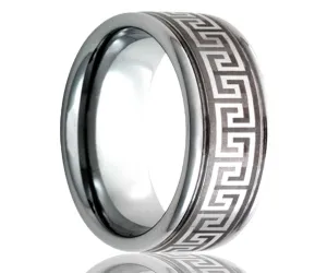 Men's Deep Groove Tungsten Ring With Laser Pattern