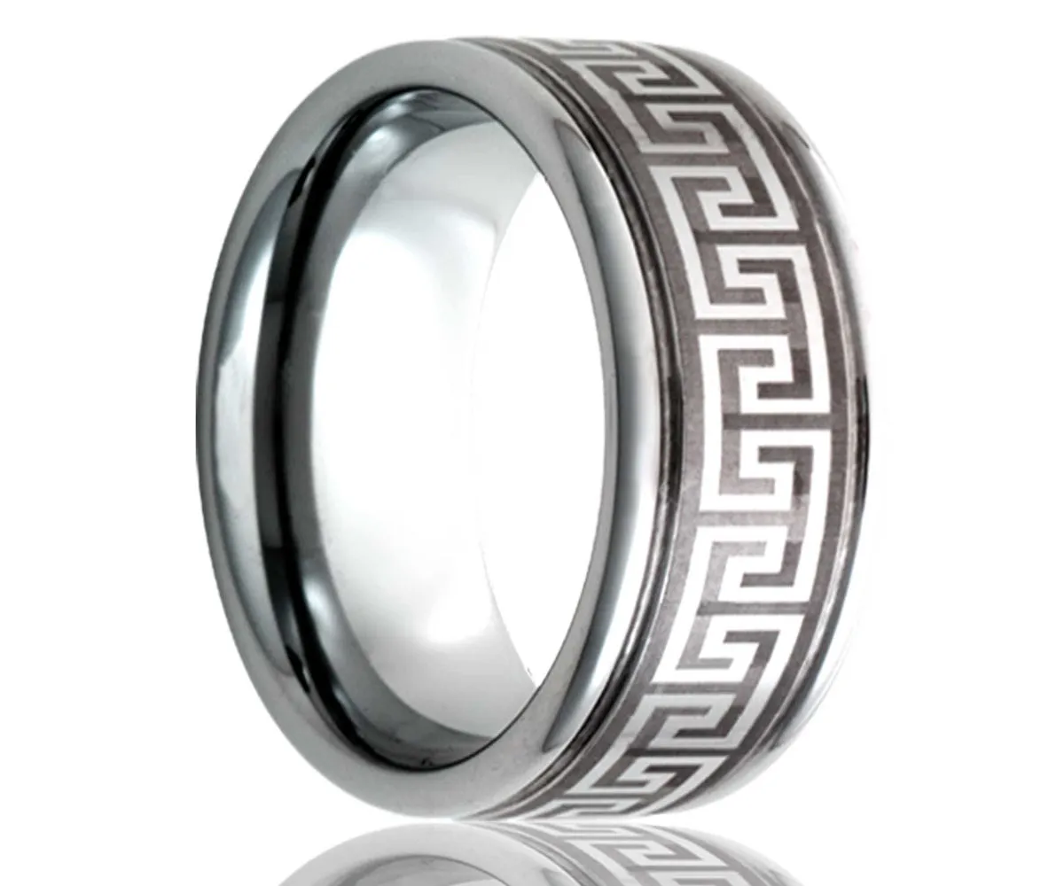 Men's Deep Groove Tungsten Ring With Laser Pattern