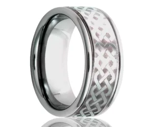 Men's Deep Groove Tungsten Ring With Laser Pattern