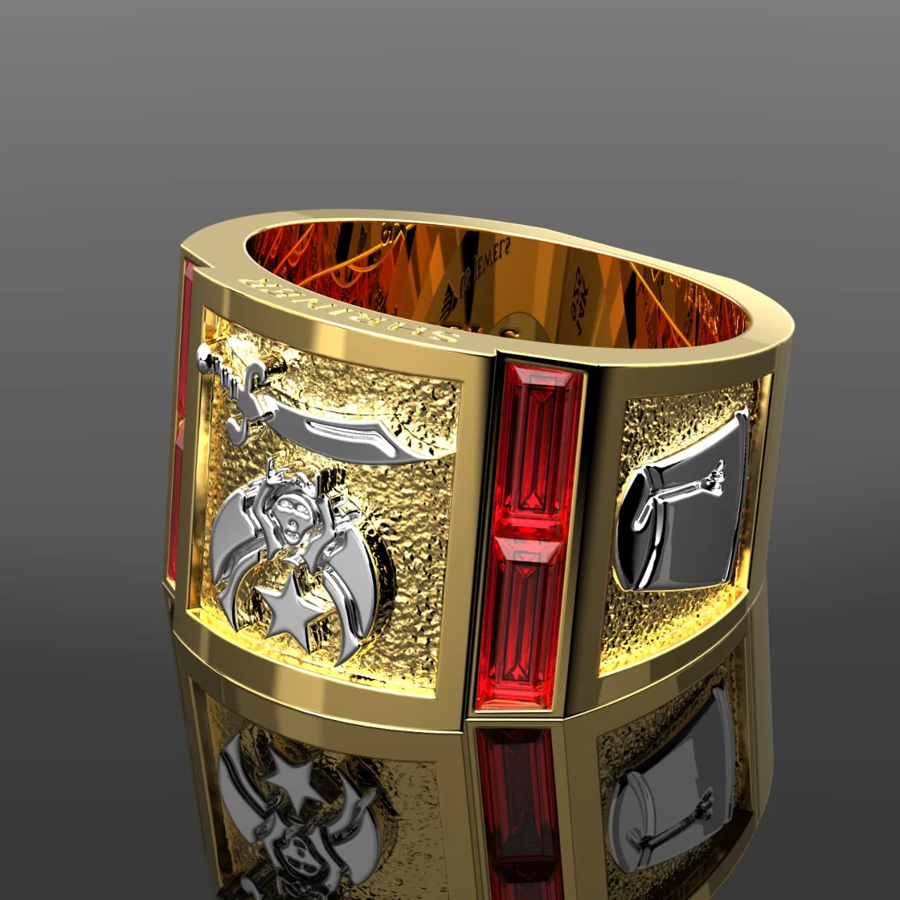 Men's Heavy Solid 10K or 14K Yellow Gold or White Gold Freemason Shriner Ring Band