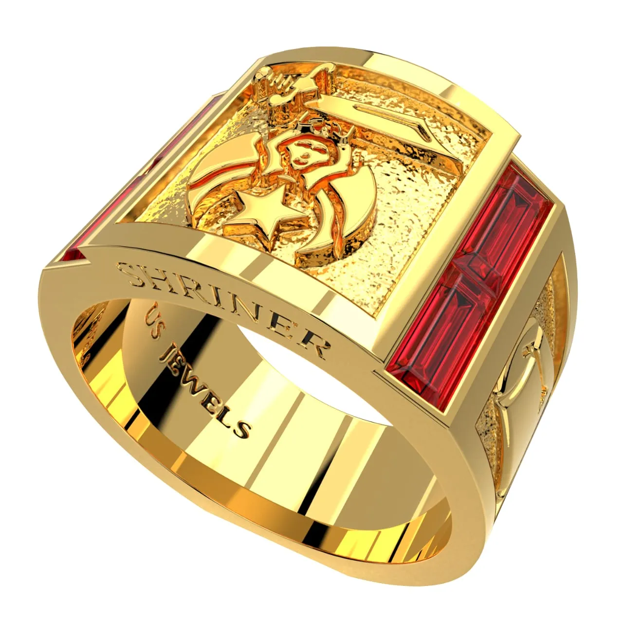 Men's Heavy Solid 10K or 14K Yellow Gold or White Gold Freemason Shriner Ring Band