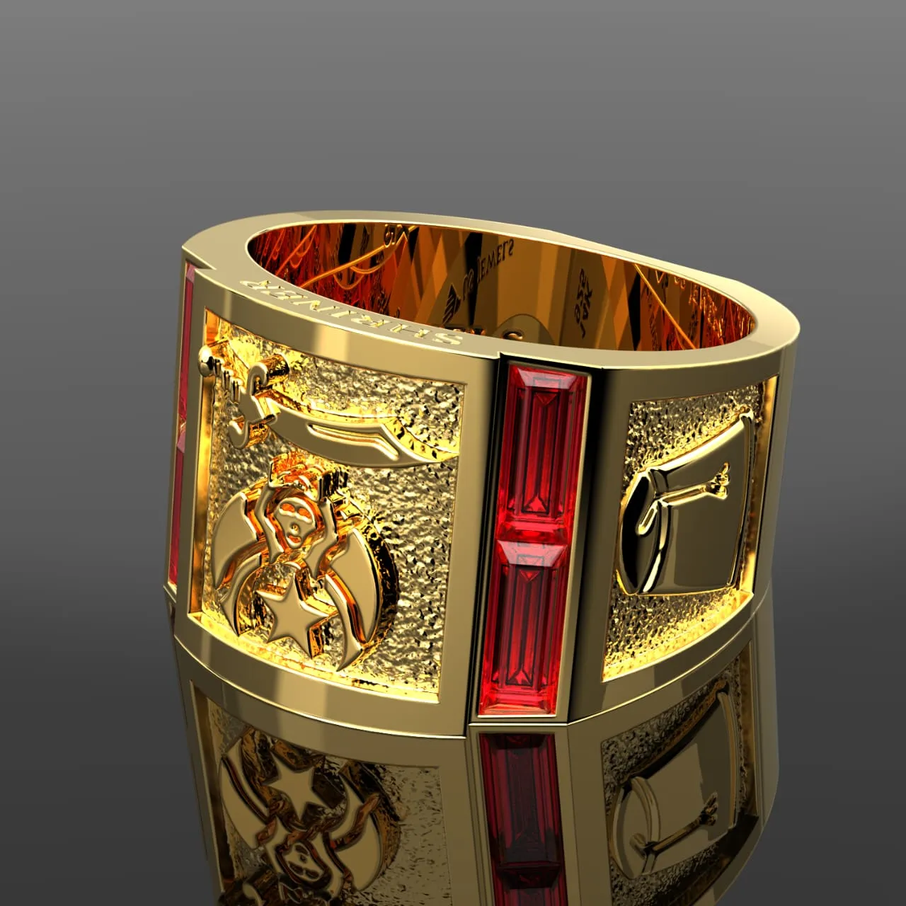 Men's Heavy Solid 10K or 14K Yellow Gold or White Gold Freemason Shriner Ring Band