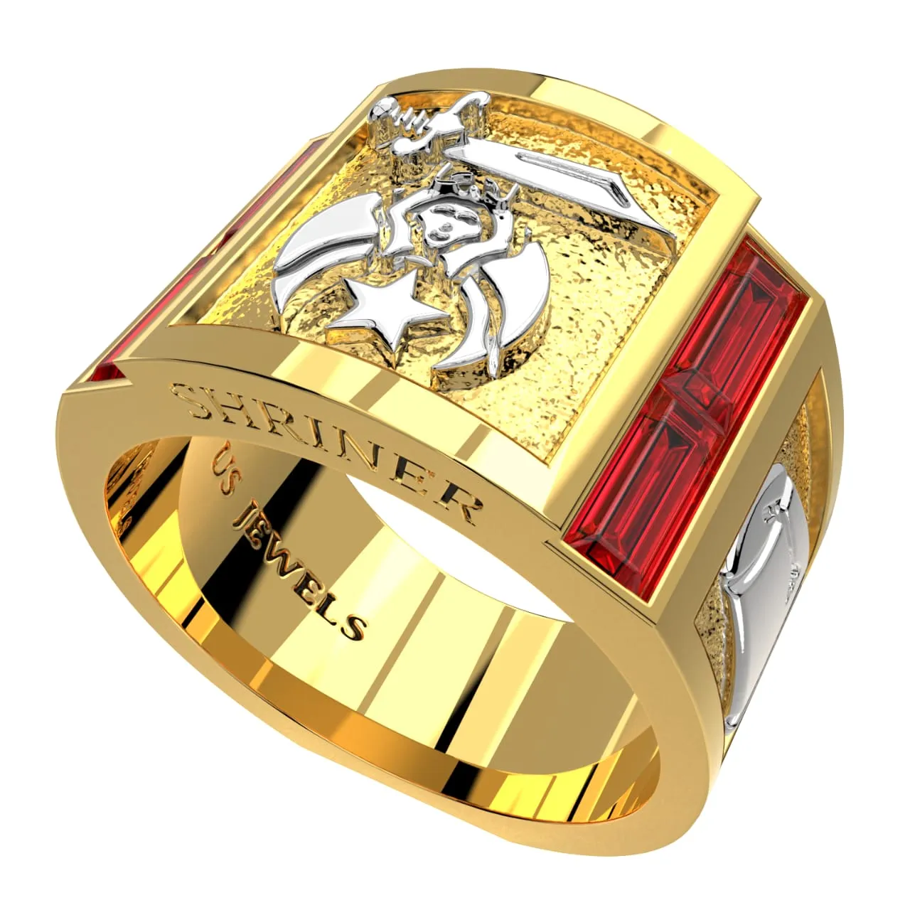 Men's Heavy Solid 10K or 14K Yellow Gold or White Gold Freemason Shriner Ring Band