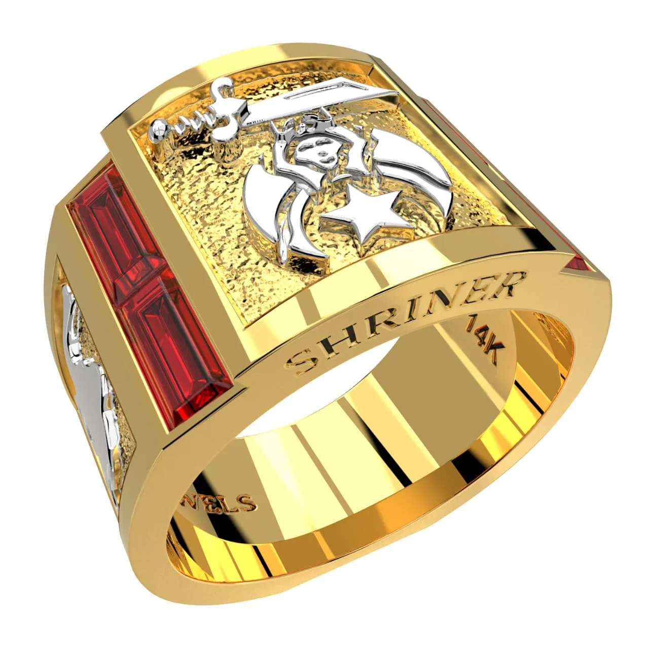 Men's Heavy Solid 10K or 14K Yellow Gold or White Gold Freemason Shriner Ring Band