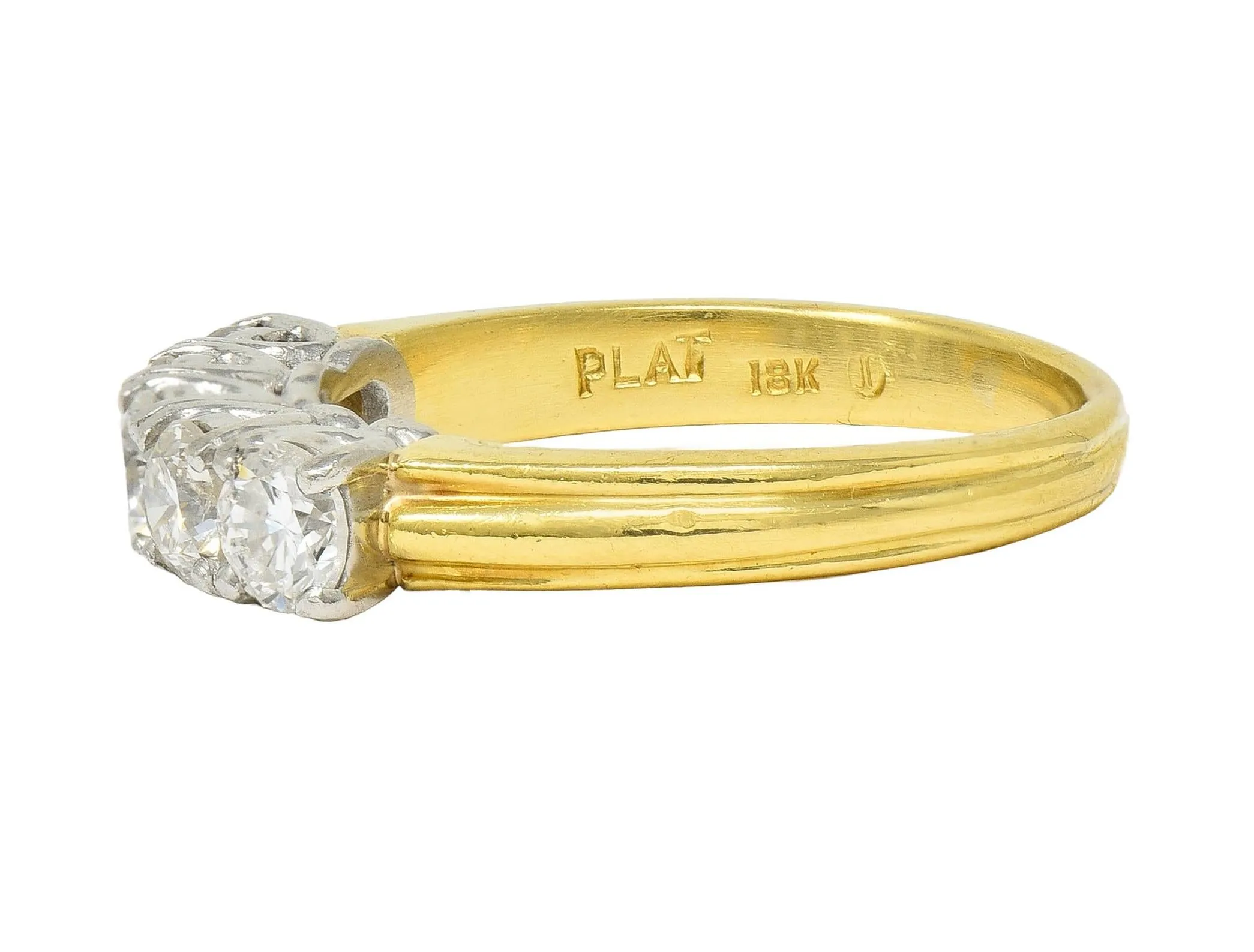 Mid-Century 1.00 CTW Diamond Platinum 18 Karat Yellow Gold Vintage Five Stone Band Ring