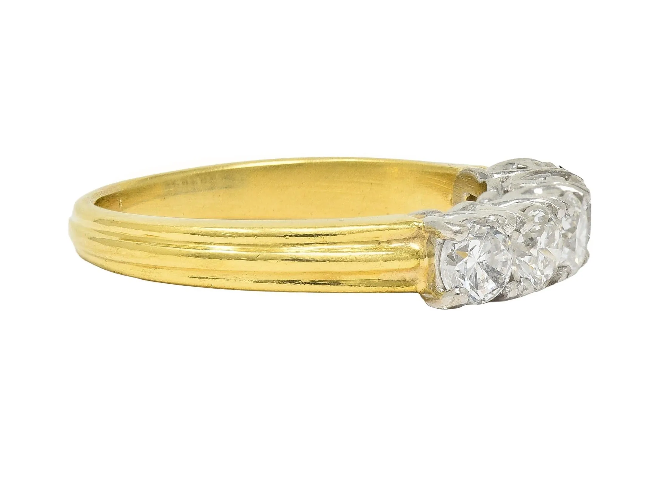 Mid-Century 1.00 CTW Diamond Platinum 18 Karat Yellow Gold Vintage Five Stone Band Ring
