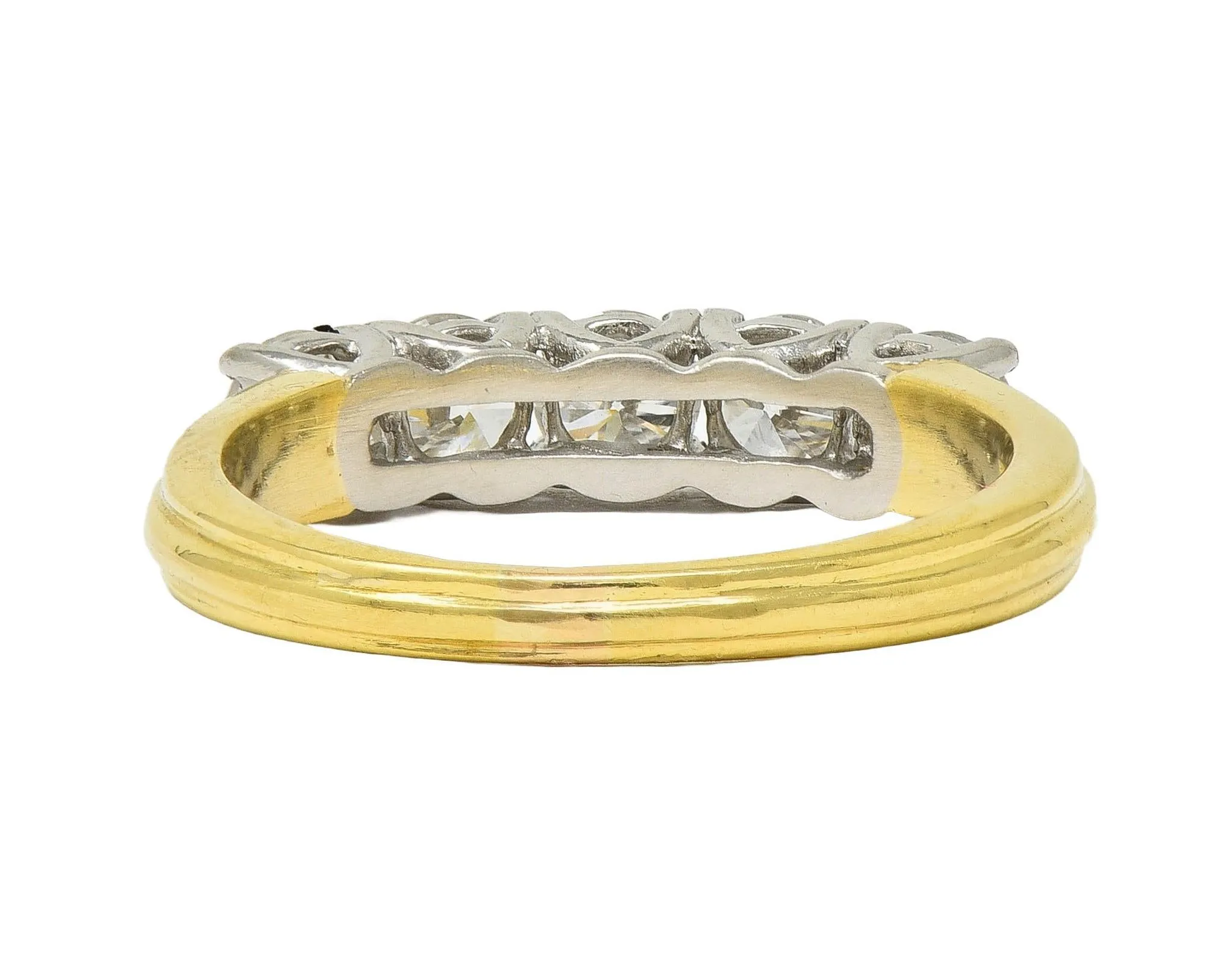 Mid-Century 1.00 CTW Diamond Platinum 18 Karat Yellow Gold Vintage Five Stone Band Ring
