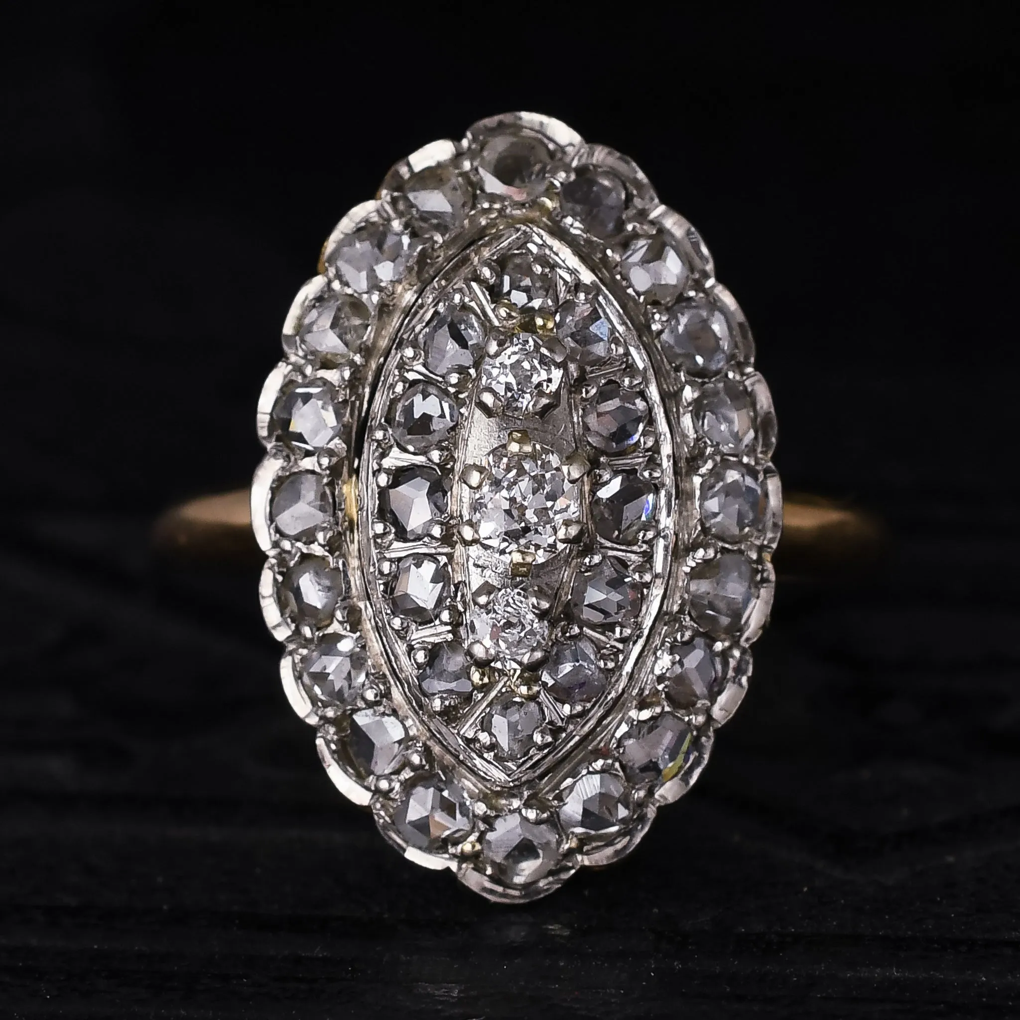 Mid-Century Diamond Navette Cluster Ring