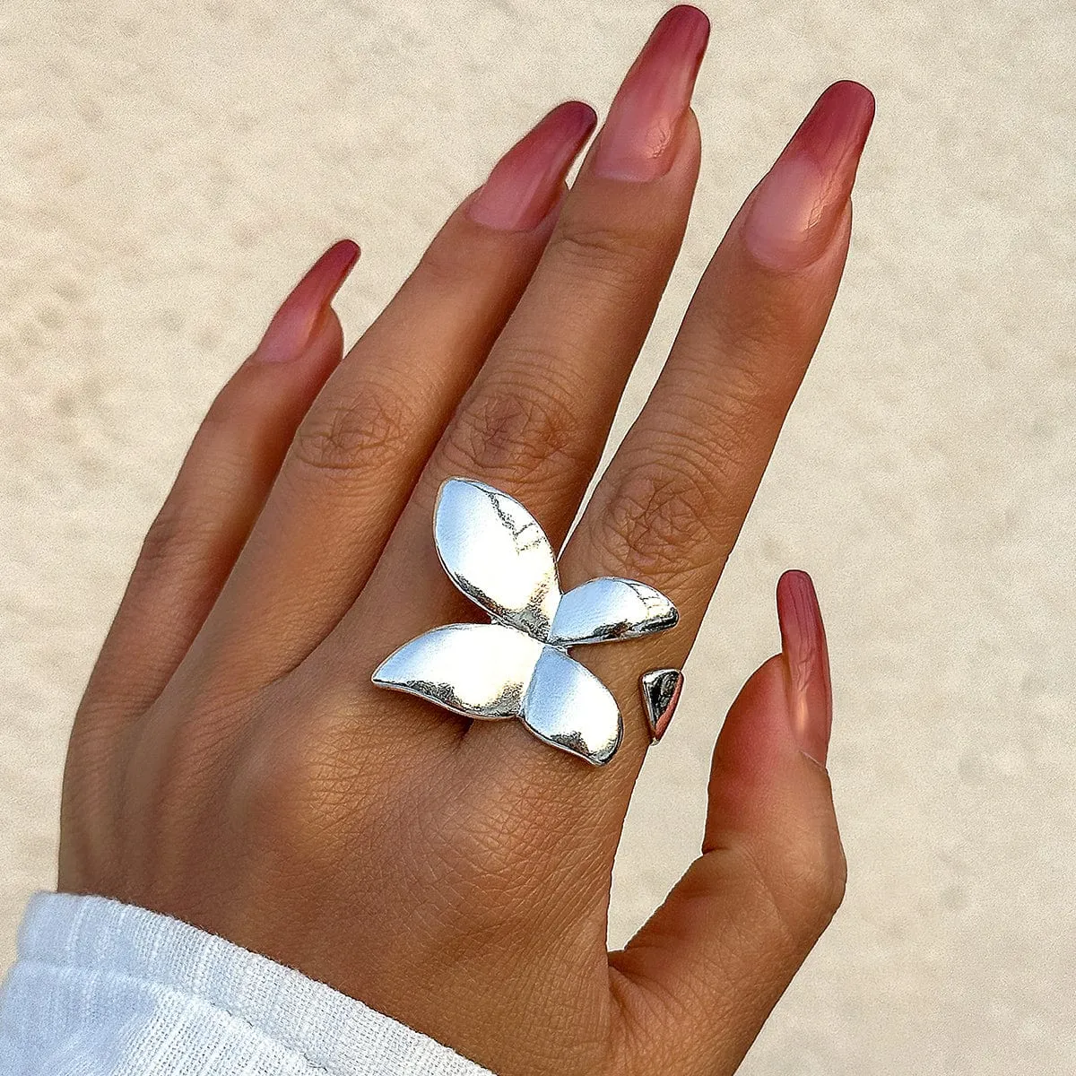 Minimalist Chunky Metal Butterfly Ring