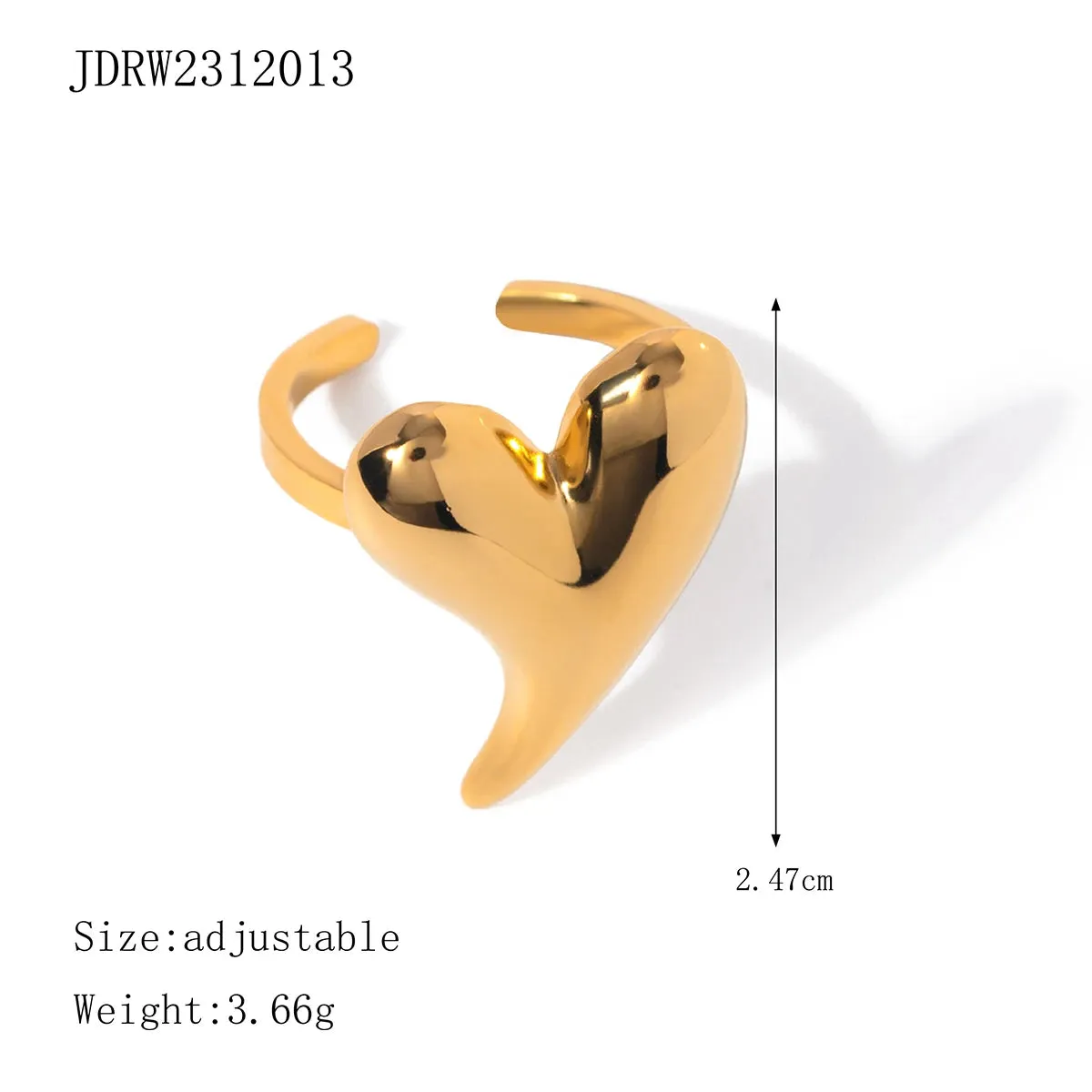 Minimalist Shiny Crooked Love Heart Opening Ring