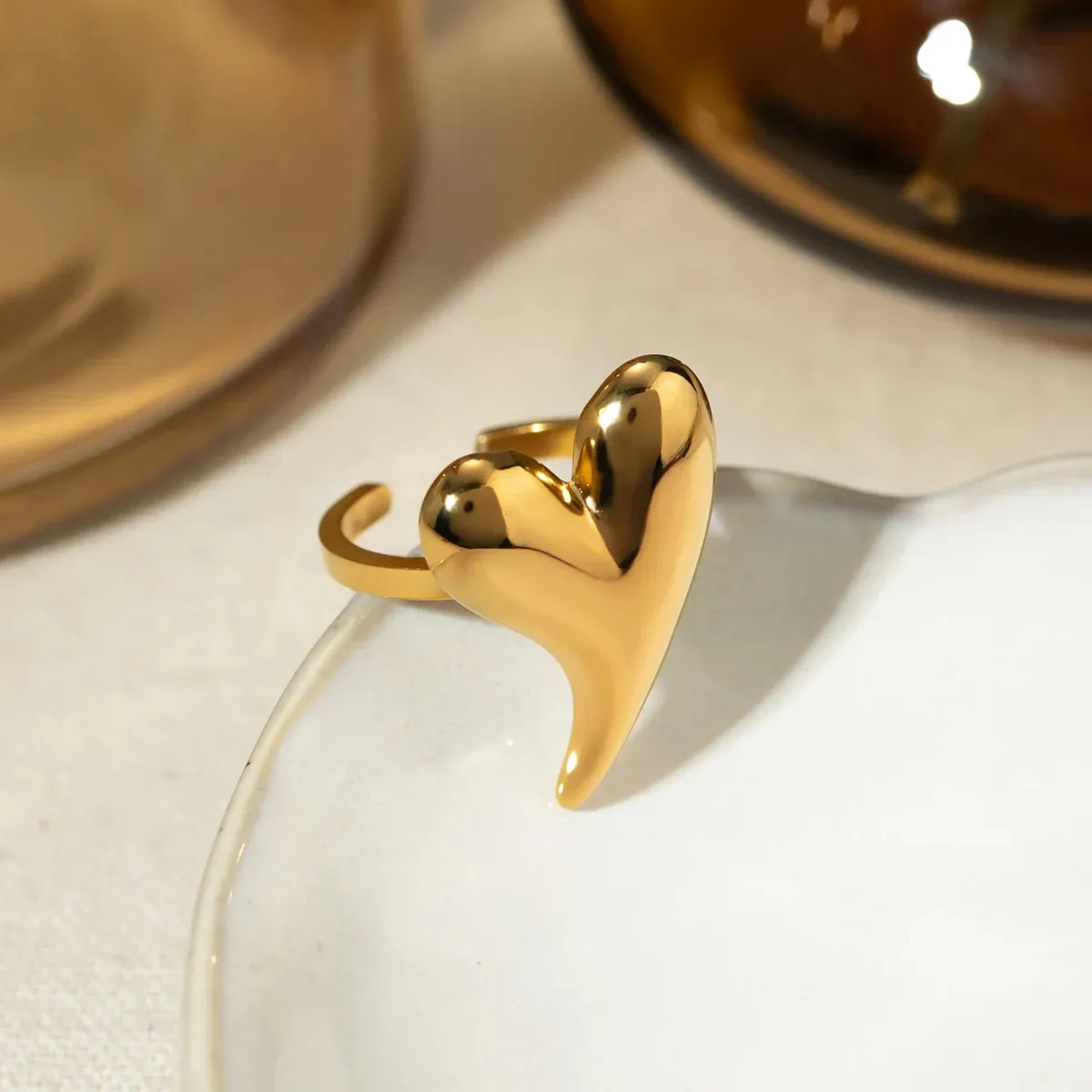 Minimalist Shiny Crooked Love Heart Opening Ring