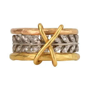Mixed 22K Gold, Platinum, & Rose Gold "XO" Triple Band